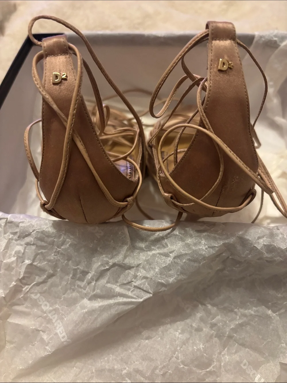 DSQUARED2 Satin Lace-Up Stiletto Sandals in Rose Gold - Picture 2 of 4